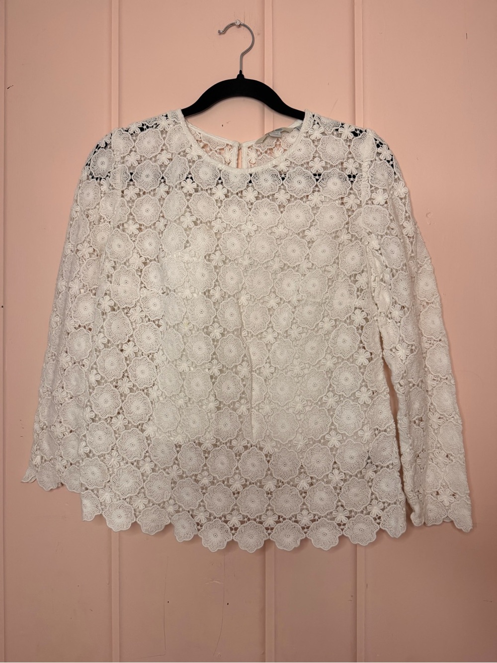 Boden White Crochet Floral Long Sleeve Top sz8